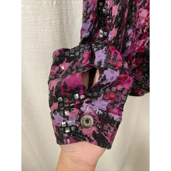 ELEMENTZ Purple Shiny Shirt Button Down Large 2 Pockets party going out - Picture 3 of 6